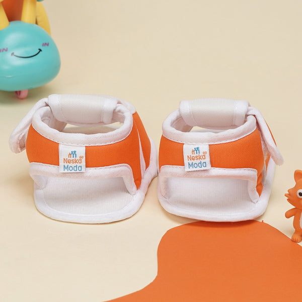 6 To 12 Months Baby Girls Cute Soft Cotton Pre-Walker Velcro Sandal Booties (Orange)-BT4451