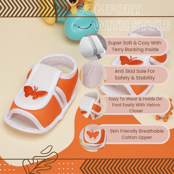 6 To 12 Months Baby Girls Cute Soft Cotton Pre-Walker Velcro Sandal Booties (Orange)-BT4451