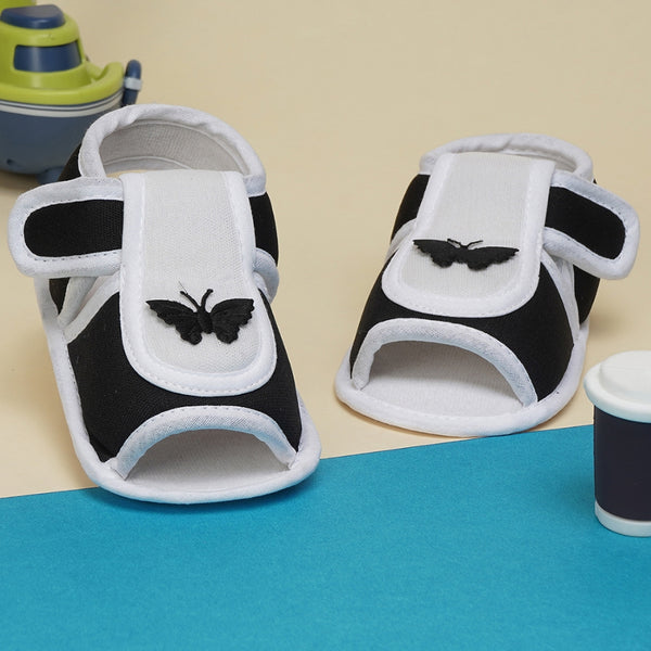 6 To 12 Months Baby Girls Cute Soft Cotton Pre-Walker Velcro Sandal Booties (Black)-BT4452