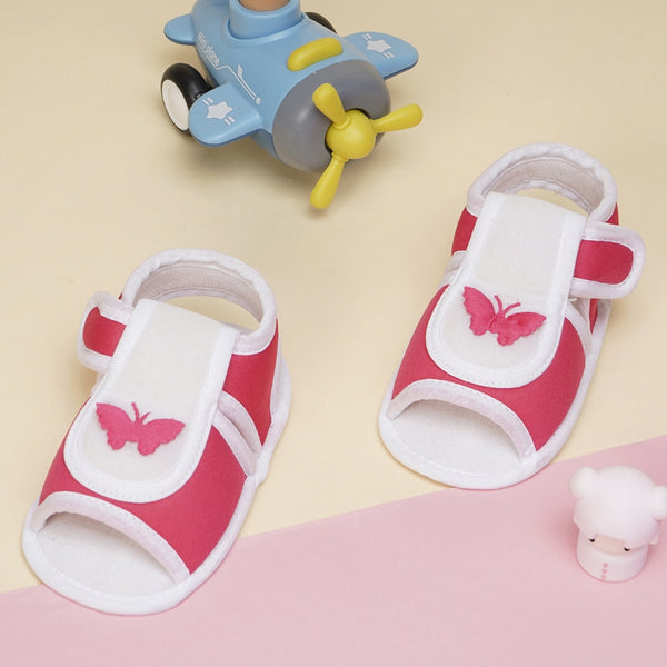 6 To 12 Months Baby Girls Cute Soft Cotton Pre-Walker Velcro Sandal Booties (Rani Pink)-BT4453