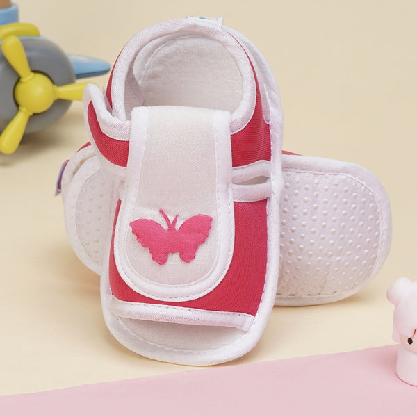 6 To 12 Months Baby Girls Cute Soft Cotton Pre-Walker Velcro Sandal Booties (Rani Pink)-BT4453