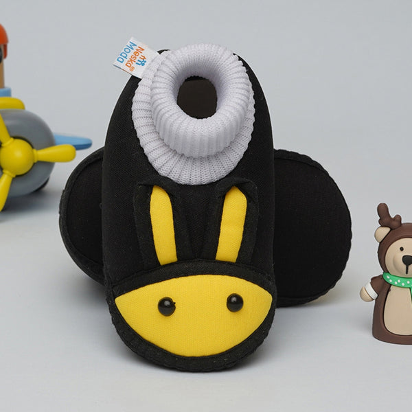 6 To 12 Months Baby Boys & Baby Girls Cute Soft Cotton Pre-Walker Rabbit Face Booties (Black,Yellow)