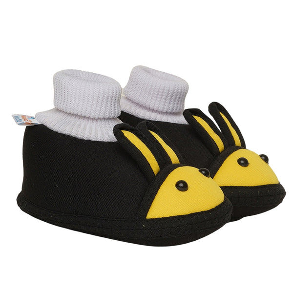 6 To 12 Months Baby Boys & Baby Girls Cute Soft Cotton Pre-Walker Rabbit Face Booties (Black,Yellow)