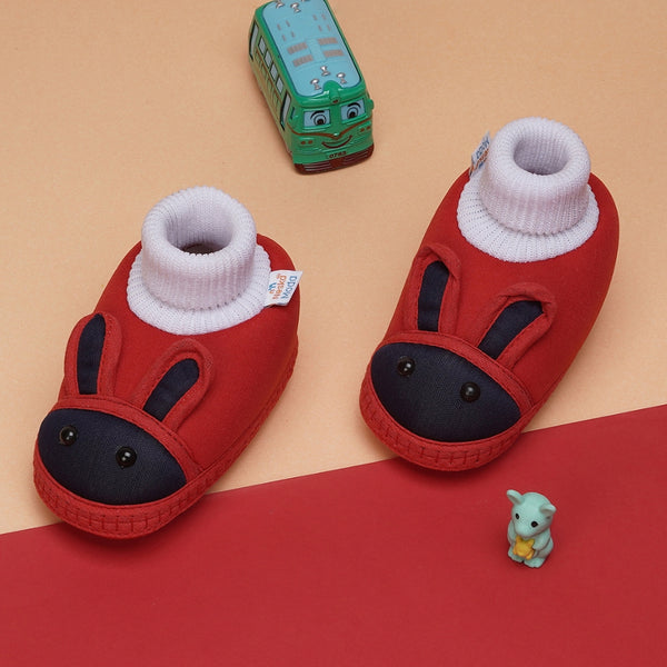 6 To 12 Months Baby Boys & Baby Girls Cute Soft Cotton Pre-Walker Rabbit Face Booties (Red,Blue)-BT4458