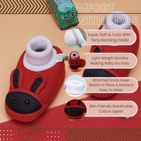 6 To 12 Months Baby Boys & Baby Girls Cute Soft Cotton Pre-Walker Rabbit Face Booties (Red,Blue)-BT4458