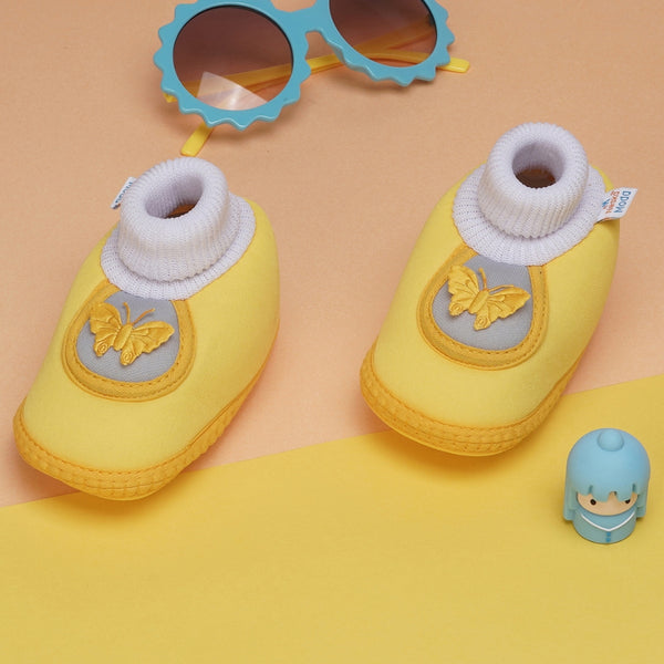 6 To 12 Months Baby Girls & Baby Boys Soft Cotton Cute Butterfly Booties (Yellow,Grey)-BT4459