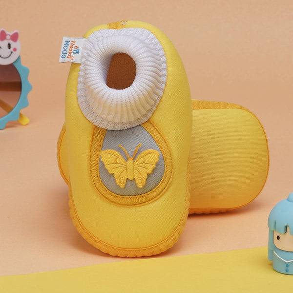 6 To 12 Months Baby Girls & Baby Boys Soft Cotton Cute Butterfly Booties (Yellow,Grey)-BT4459