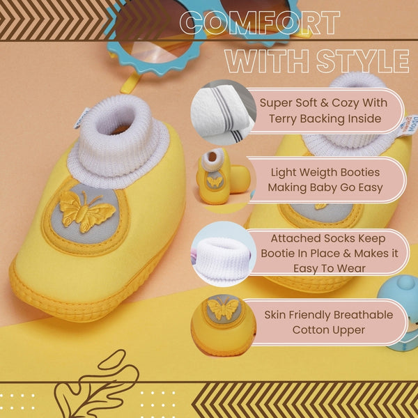 6 To 12 Months Baby Girls & Baby Boys Soft Cotton Cute Butterfly Booties (Yellow,Grey)-BT4459