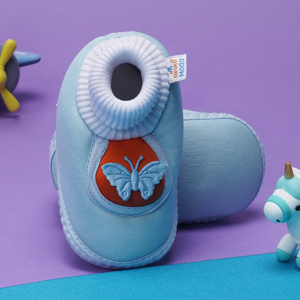 6 To 12 Months Baby Girls & Baby Boys Soft Cotton Cute Butterfly Booties (Sky Blue,Orange)