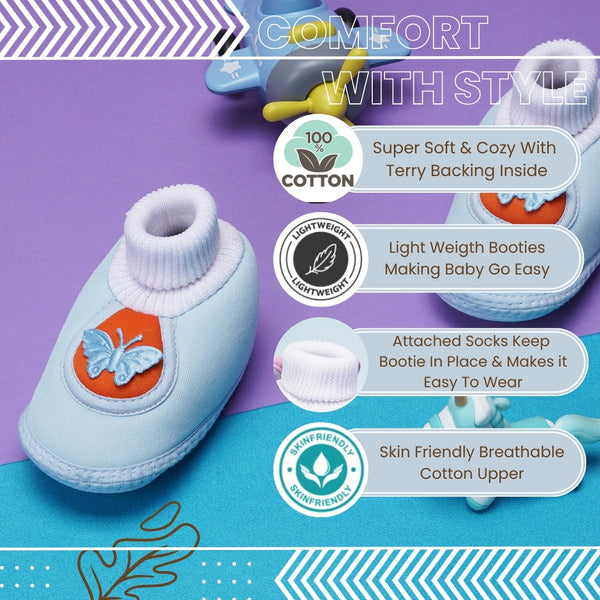 6 To 12 Months Baby Girls & Baby Boys Soft Cotton Cute Butterfly Booties (Sky Blue,Orange)