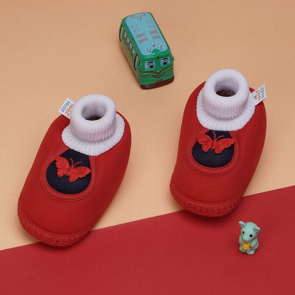 6 To 12 Months Baby Girls & Baby Boys Soft Cotton Cute Butterfly Booties (Red,Blue)-BT4461