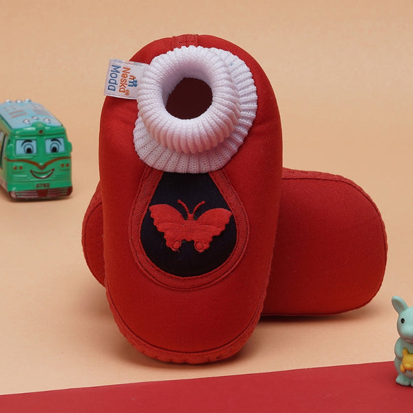 6 To 12 Months Baby Girls & Baby Boys Soft Cotton Cute Butterfly Booties (Red,Blue)-BT4461