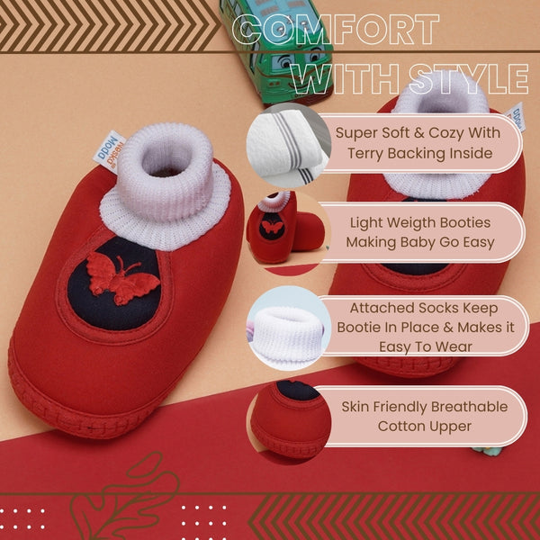 6 To 12 Months Baby Girls & Baby Boys Soft Cotton Cute Butterfly Booties (Red,Blue)-BT4461
