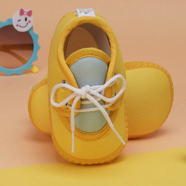 6 To 12 Months Baby Boys & Baby Girls Cute Soft Cotton Pre-Walker Lace Booties (Yellow)-BT4462