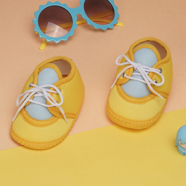 6 To 12 Months Baby Boys & Baby Girls Cute Soft Cotton Pre-Walker Lace Booties (Yellow)-BT4462