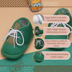 6 To 12 Months Baby Boys & Baby Girls Cute Soft Cotton Pre-Walker Lace Booties (Green)-BT4464