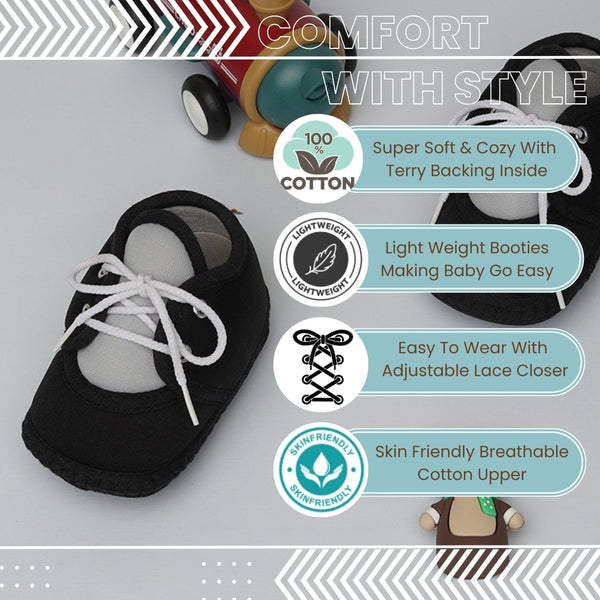 6 To 12 Months Baby Boys & Baby Girls Cute Soft Cotton Pre-Walker Lace Booties (Black)