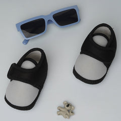6 To 12 Months Baby Boys & Baby Girls Cute Soft Cotton Pre-Walker Sports Booties (Grey,Black)