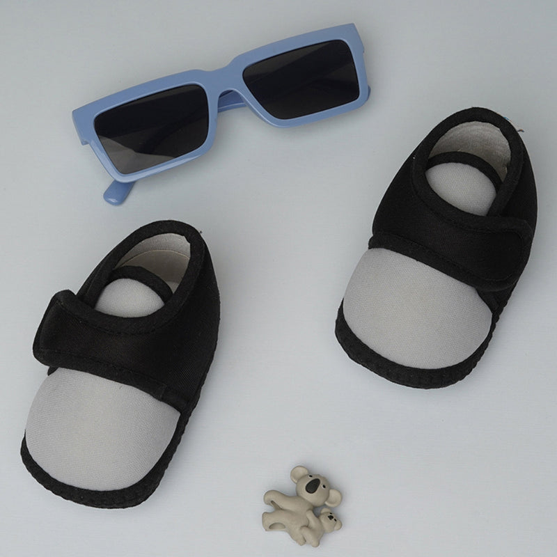 6 To 12 Months Baby Boys & Baby Girls Cute Soft Cotton Pre-Walker Sports Booties (Grey,Black)