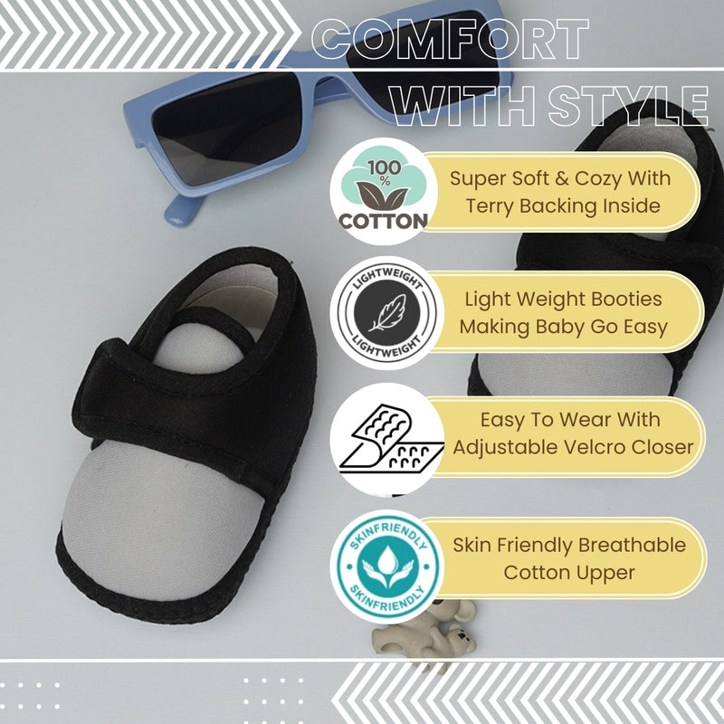6 To 12 Months Baby Boys & Baby Girls Cute Soft Cotton Pre-Walker Sports Booties (Grey,Black)