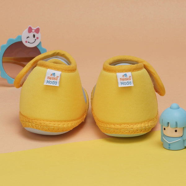 6 To 12 Months Baby Boys & Baby Girls Cute Soft Cotton Pre-Walker Sports Booties (Yellow,Blue)-BT4469
