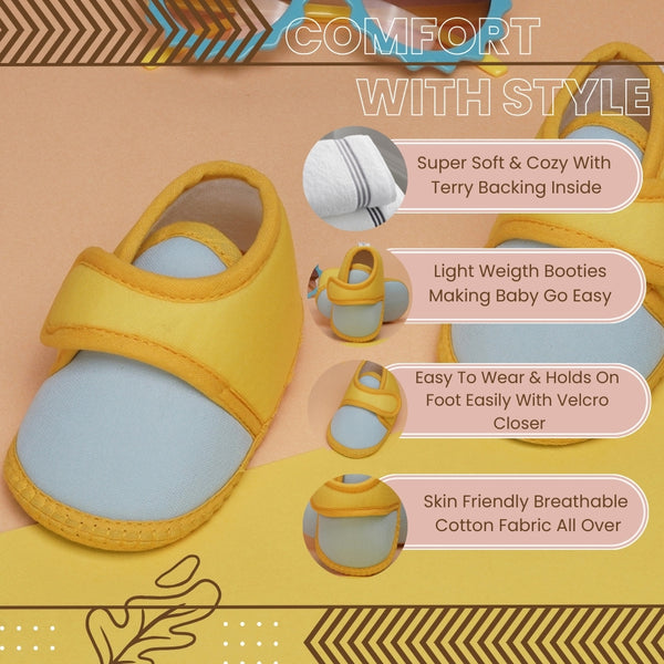 6 To 12 Months Baby Boys & Baby Girls Cute Soft Cotton Pre-Walker Sports Booties (Yellow,Blue)-BT4469
