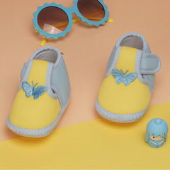 6 To 12 Months Baby Girls & Baby Boys Soft Cotton Cute Butterfly Booties (Yellow,Blue)-BT4471