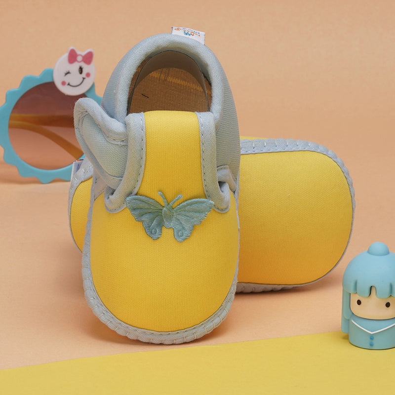 6 To 12 Months Baby Girls & Baby Boys Soft Cotton Cute Butterfly Booties (Yellow,Blue)-BT4471
