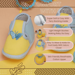 6 To 12 Months Baby Girls & Baby Boys Soft Cotton Cute Butterfly Booties (Yellow,Blue)-BT4471