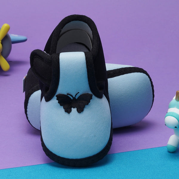 6 To 12 Months Baby Girls & Baby Boys Soft Cotton Cute Butterfly Booties (Blue,Black)