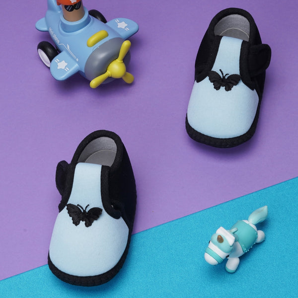 6 To 12 Months Baby Girls & Baby Boys Soft Cotton Cute Butterfly Booties (Blue,Black)