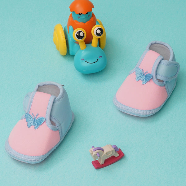 6 To 12 Months Baby Girls & Baby Boys Soft Cotton Cute Butterfly Booties (Baby Pink,Blue)