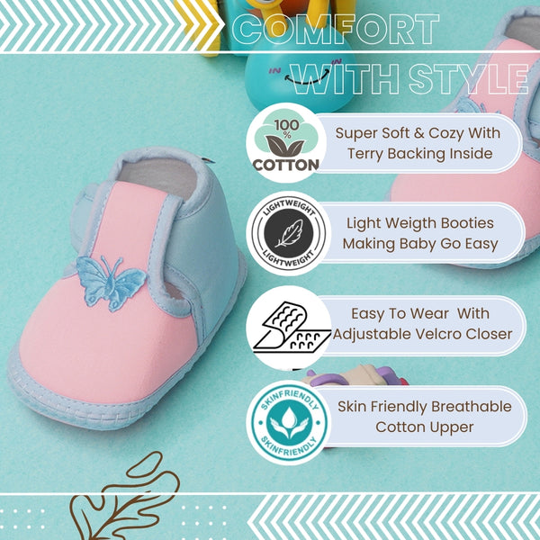 6 To 12 Months Baby Girls & Baby Boys Soft Cotton Cute Butterfly Booties (Baby Pink,Blue)