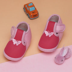 6 To 12 Months Baby Girls & Baby Boys Soft Cotton Cute Butterfly Booties (Pink)-BT4474