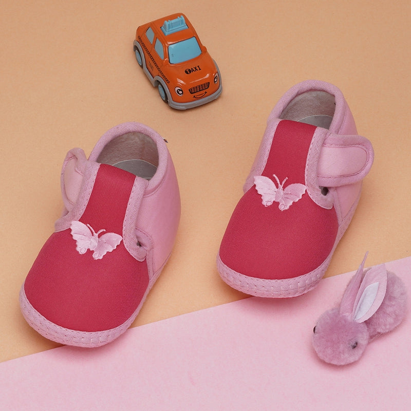 6 To 12 Months Baby Girls & Baby Boys Soft Cotton Cute Butterfly Booties (Pink)-BT4474