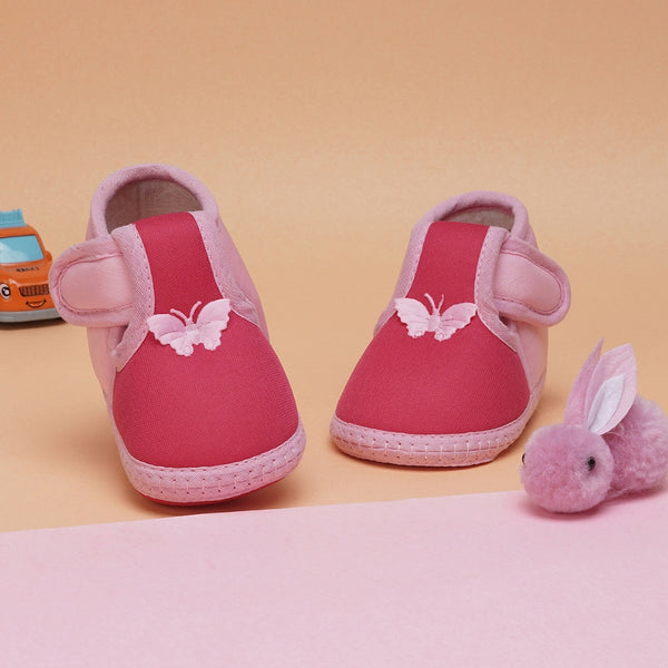 6 To 12 Months Baby Girls & Baby Boys Soft Cotton Cute Butterfly Booties (Pink)-BT4474