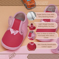 6 To 12 Months Baby Girls & Baby Boys Soft Cotton Cute Butterfly Booties (Pink)-BT4474