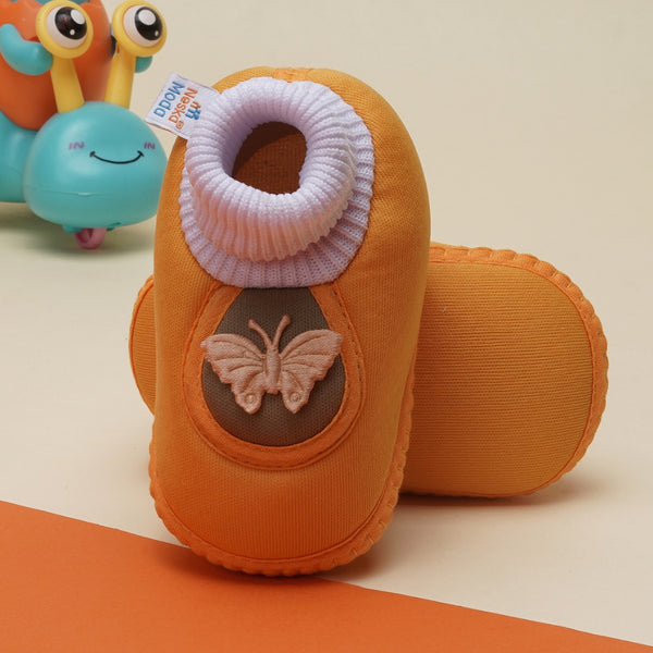 6 To 12 Months Baby Girls & Baby Boys Soft Cotton Cute Butterfly Booties (Turmeric)