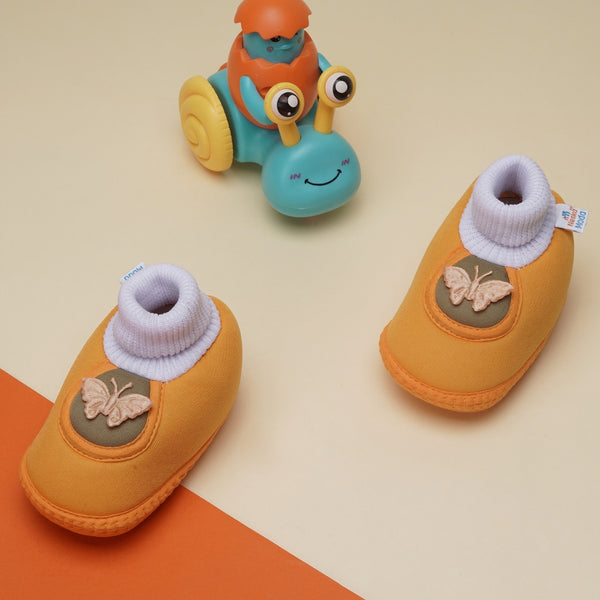 6 To 12 Months Baby Girls & Baby Boys Soft Cotton Cute Butterfly Booties (Turmeric)