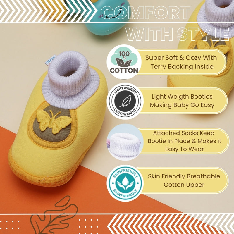 6 To 12 Months Baby Girls & Baby Boys Soft Cotton Cute Butterfly Booties (Yellow)