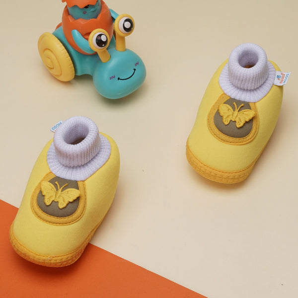 6 To 12 Months Baby Girls & Baby Boys Soft Cotton Cute Butterfly Booties (Yellow)