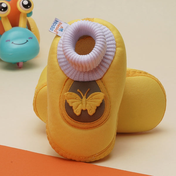 6 To 12 Months Baby Girls & Baby Boys Soft Cotton Cute Butterfly Booties (Yellow)
