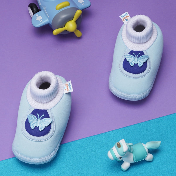 6 To 12 Months Baby Girls & Baby Boys Soft Cotton Cute Butterfly Booties (Sky Blue)