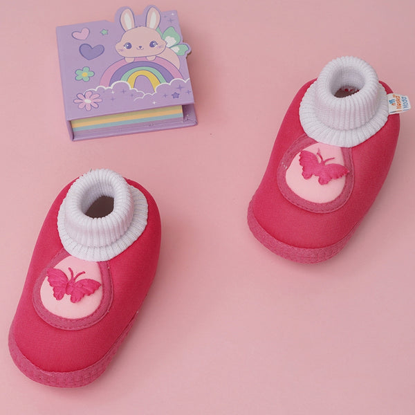 6 To 12 Months Baby Girls & Baby Boys Soft Cotton Cute Butterfly Booties (Rani Pink)