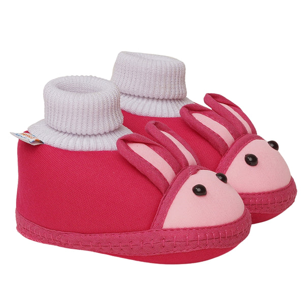 6 To 12 Months Baby Boys & Baby Girls Cute Soft Cotton Pre-Walker Rabbit Face Booties (Rani Pink)