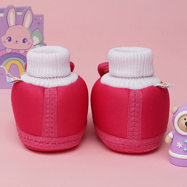 6 To 12 Months Baby Boys & Baby Girls Cute Soft Cotton Pre-Walker Rabbit Face Booties (Rani Pink)