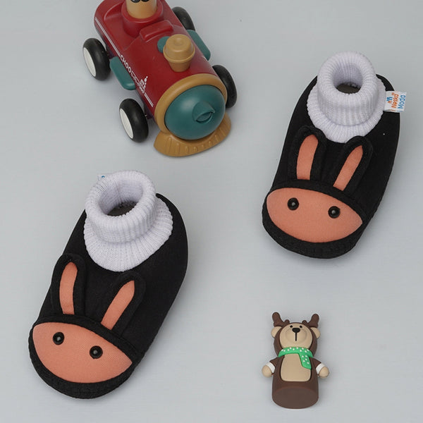 6 To 12 Months Baby Boys & Baby Girls Cute Soft Cotton Pre-Walker Rabbit Face Booties (Black)