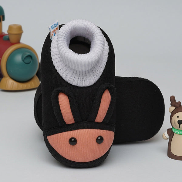 6 To 12 Months Baby Boys & Baby Girls Cute Soft Cotton Pre-Walker Rabbit Face Booties (Black)