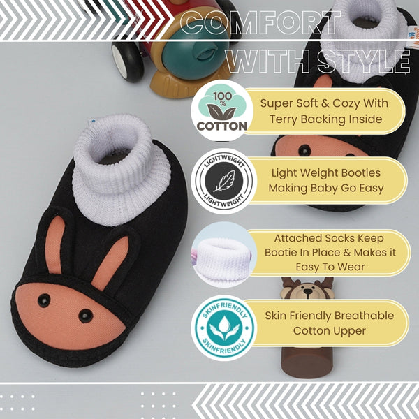 6 To 12 Months Baby Boys & Baby Girls Cute Soft Cotton Pre-Walker Rabbit Face Booties (Black)