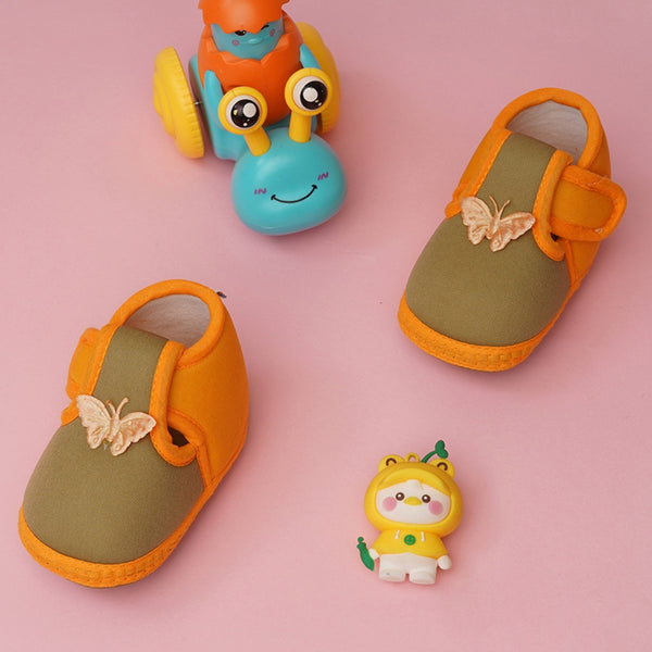 6 To 12 Months Baby Girls & Baby Boys Soft Cotton Cute Butterfly Booties (Green,Turmeric)